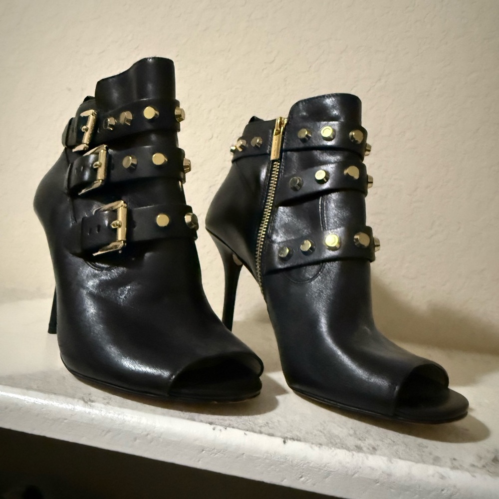 Michael Kors Black Ankle Booties with Gold Buckles